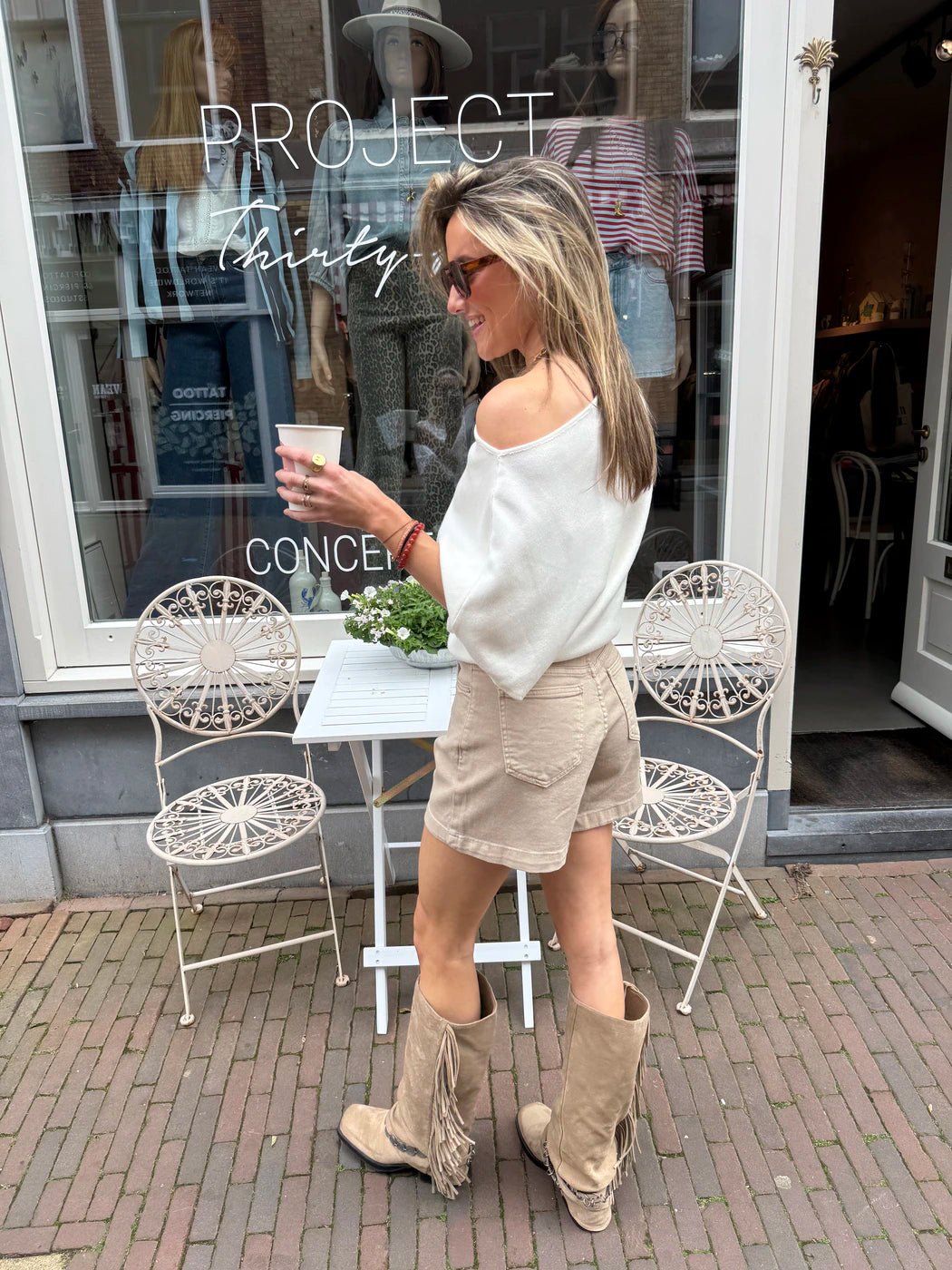 Diede shorts denim beige stretch - Project 35