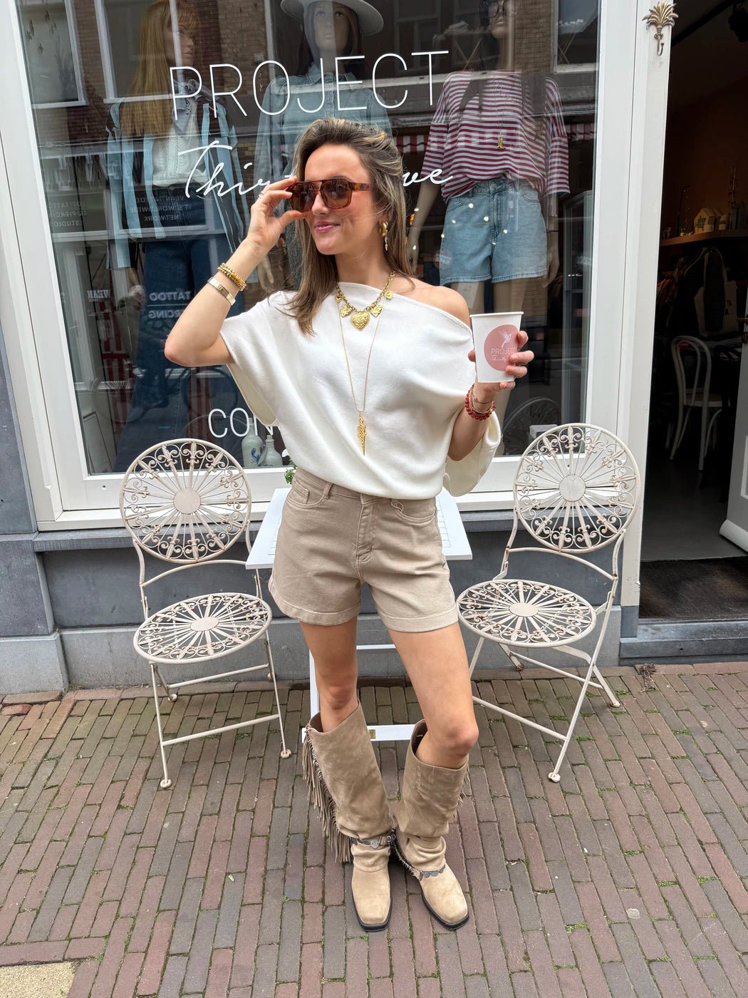 Diede shorts denim beige stretch - Project 35
