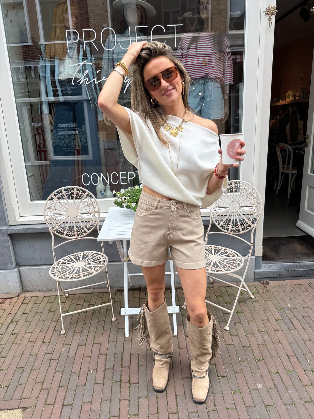 Diede shorts denim beige stretch - Project 35