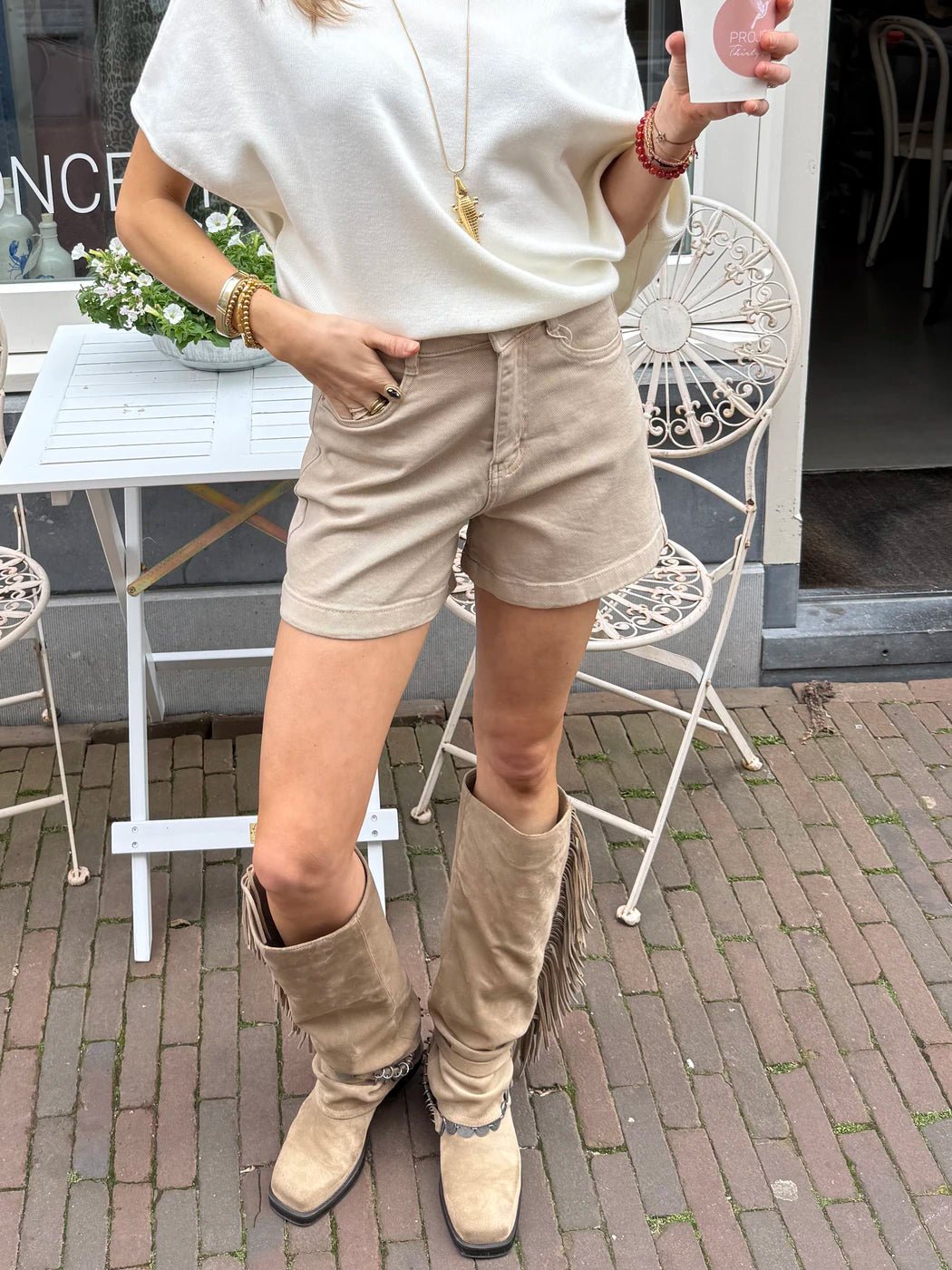 Diede shorts denim beige stretch - Project 35