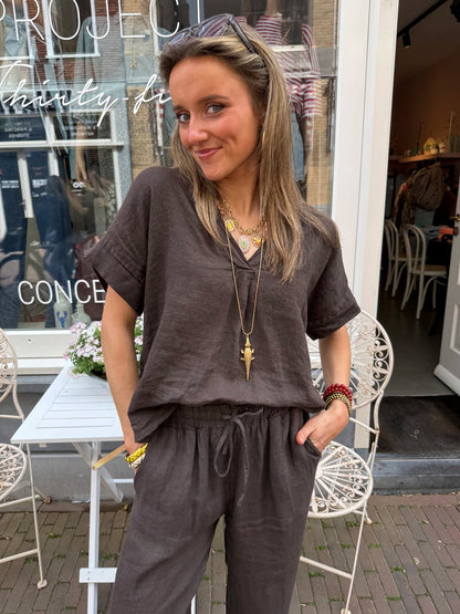 Donna blouse choco linnen - Project 35