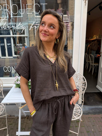 Donna blouse choco linnen - Project 35