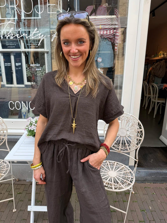 Donna blouse choco linnen - Project 35