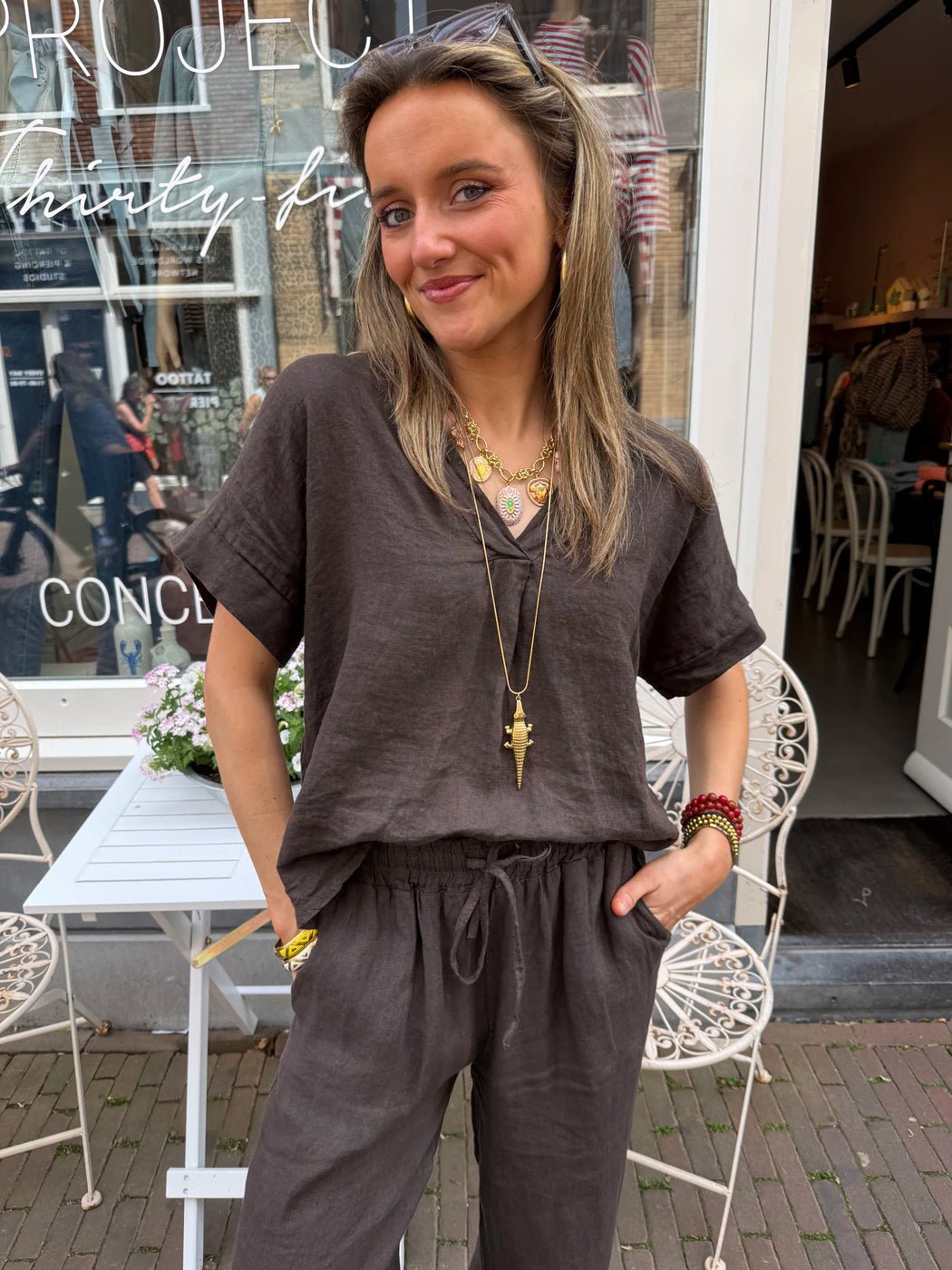 Donna blouse choco linnen - Project 35