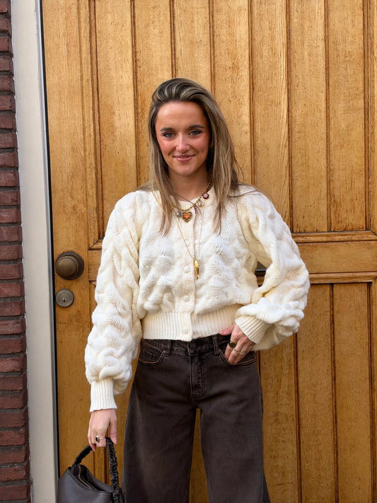Doortje gebreid vest pofmouw knopen ecru - Project 35