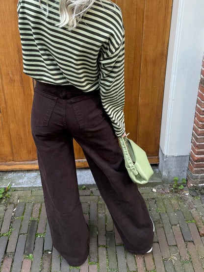 Eef wide leg jeans stretch donkerbruin - Project 35