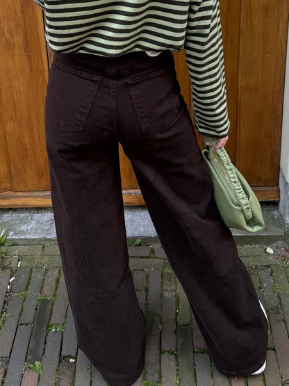 Eef wide leg jeans stretch donkerbruin - Project 35