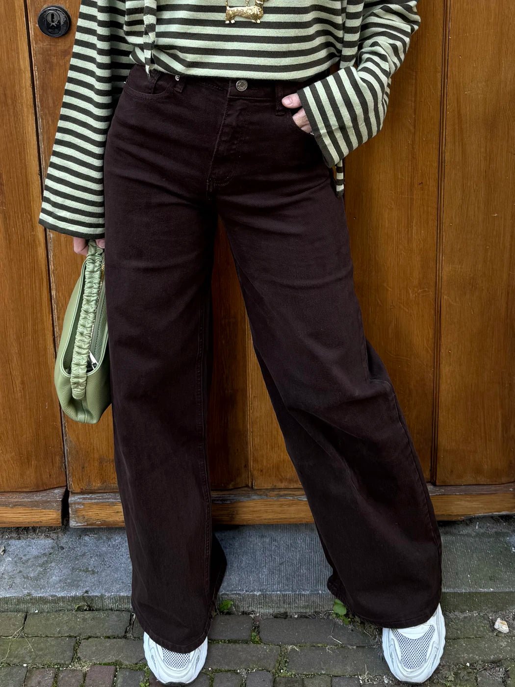 Eef wide leg jeans stretch donkerbruin - Project 35