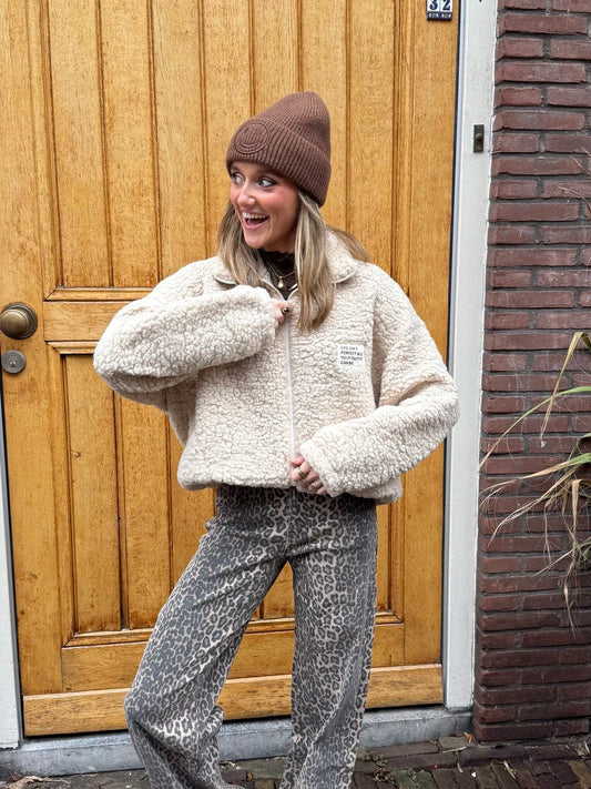 Elin teddy bomber beige met patch - Project 35