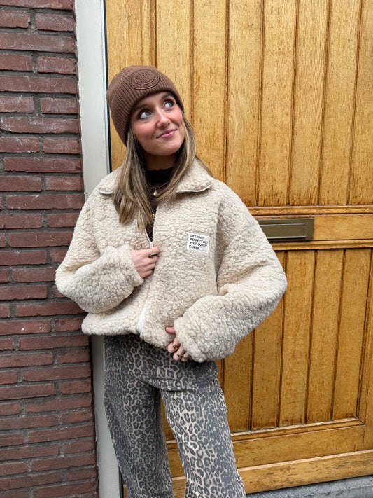 Elin teddy bomber beige met patch - Project 35