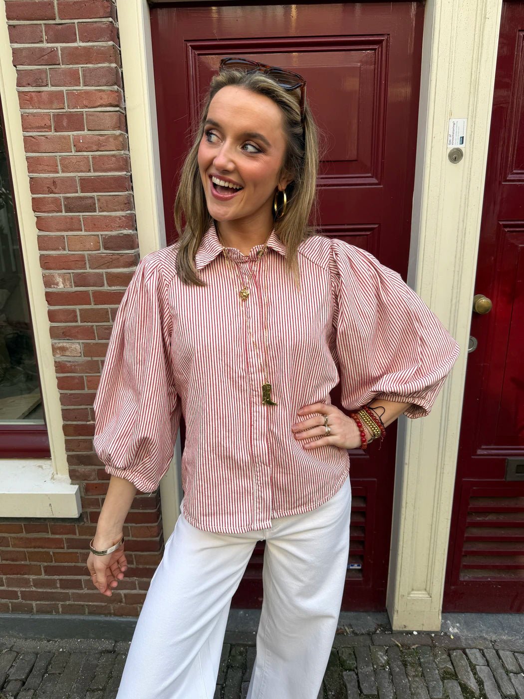 Ella blouse gestreept rood/wit - Project 35