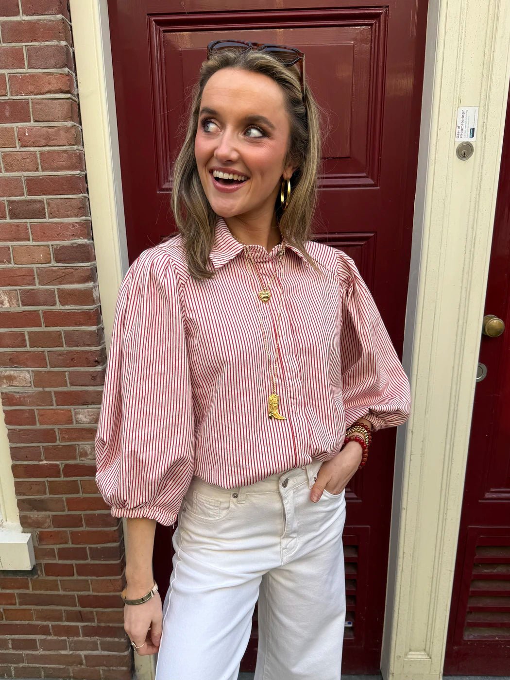 Ella blouse gestreept rood/wit - Project 35