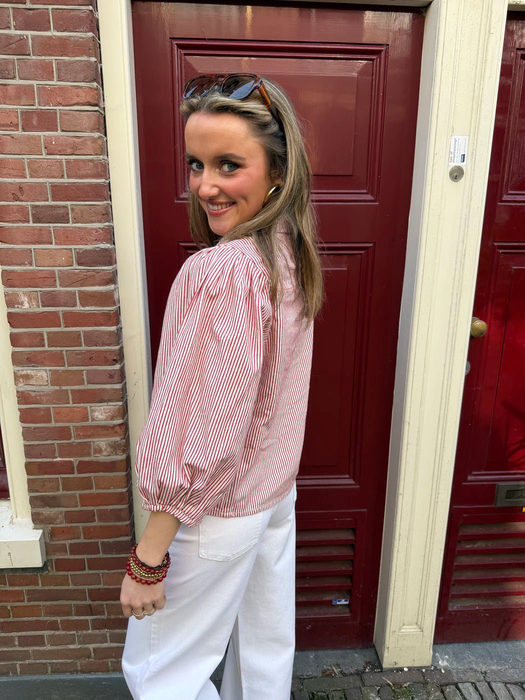 Ella blouse gestreept rood/wit - Project 35