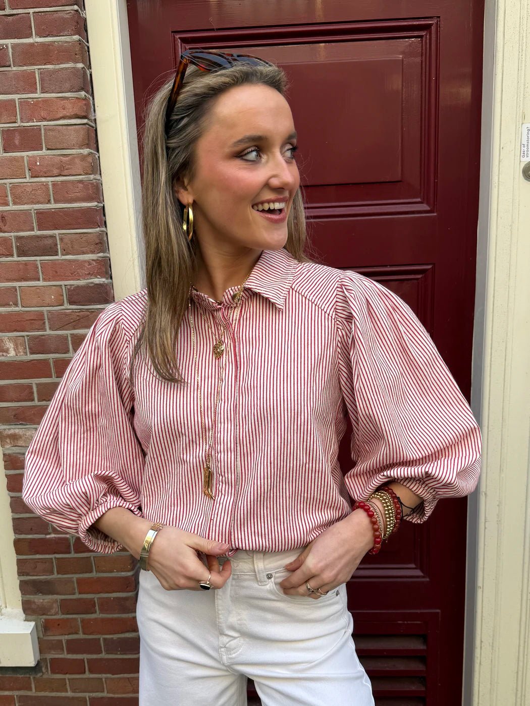 Ella blouse gestreept rood/wit - Project 35