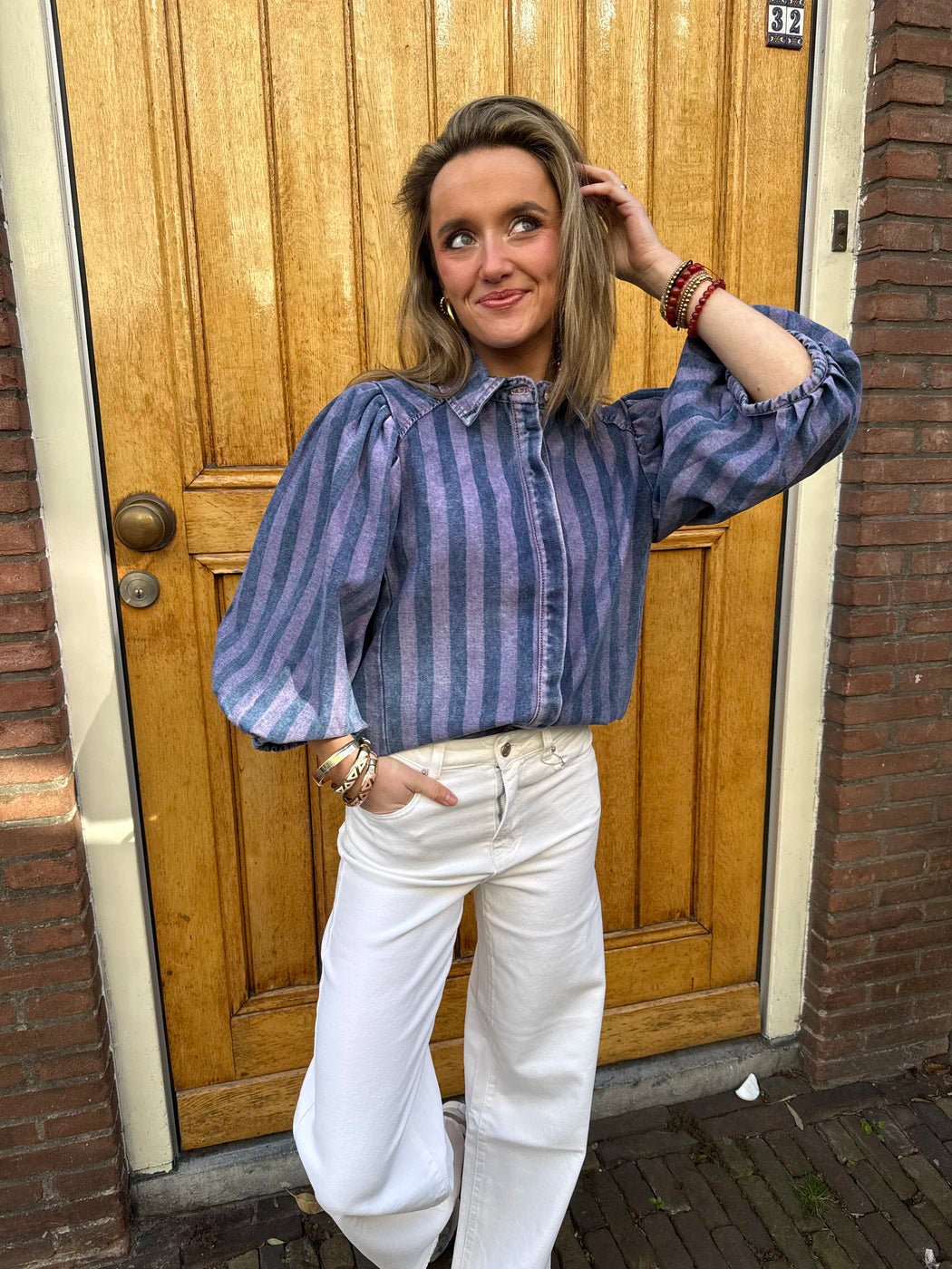 Ella blouse gestreept roze/blauw - Project 35