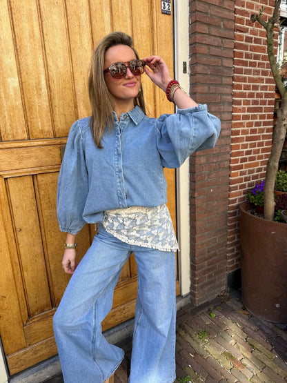 Ella denim blouse pofmouw lichtblauw - Project 35