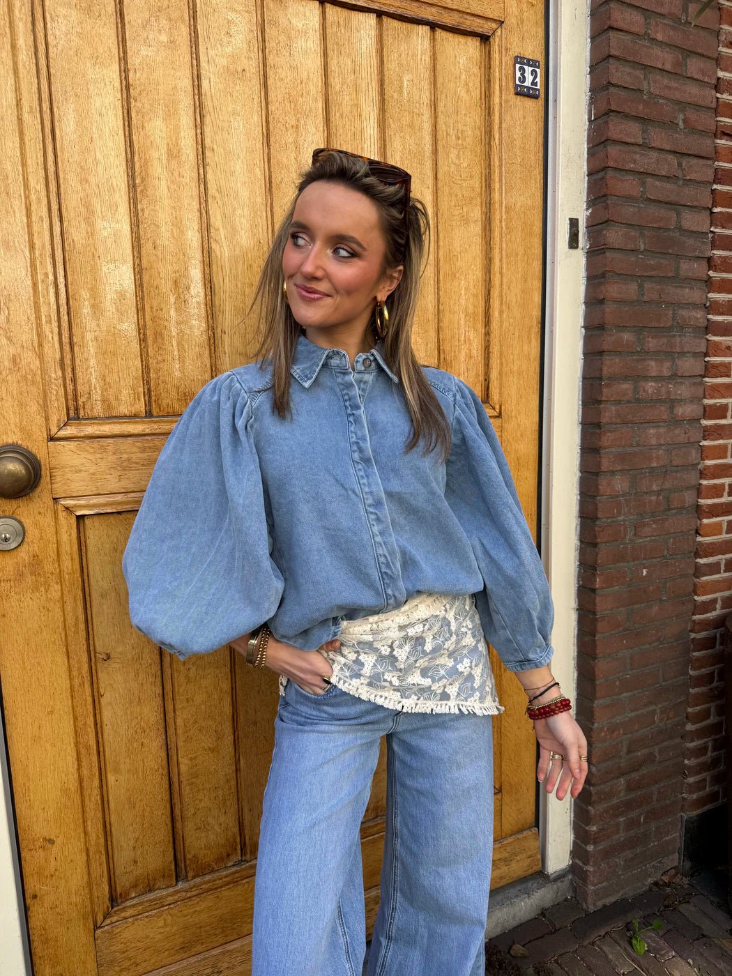 Ella denim blouse pofmouw lichtblauw - Project 35