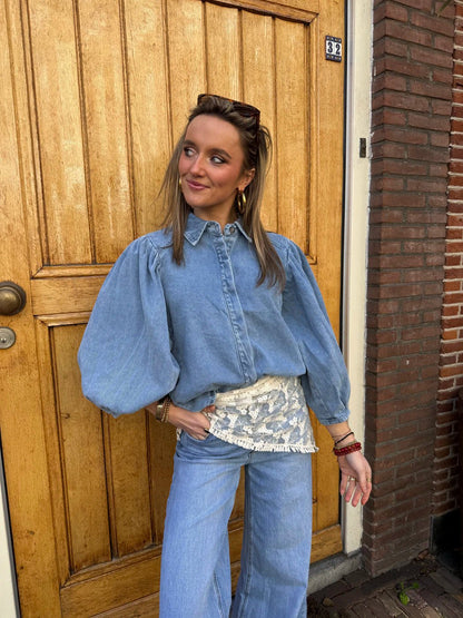 Ella denim blouse pofmouw lichtblauw - Project 35
