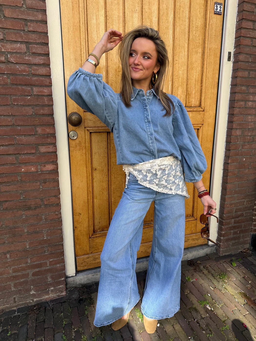 Ella denim blouse pofmouw lichtblauw - Project 35