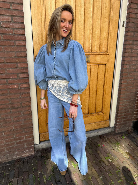 Ella denim blouse pofmouw lichtblauw - Project 35