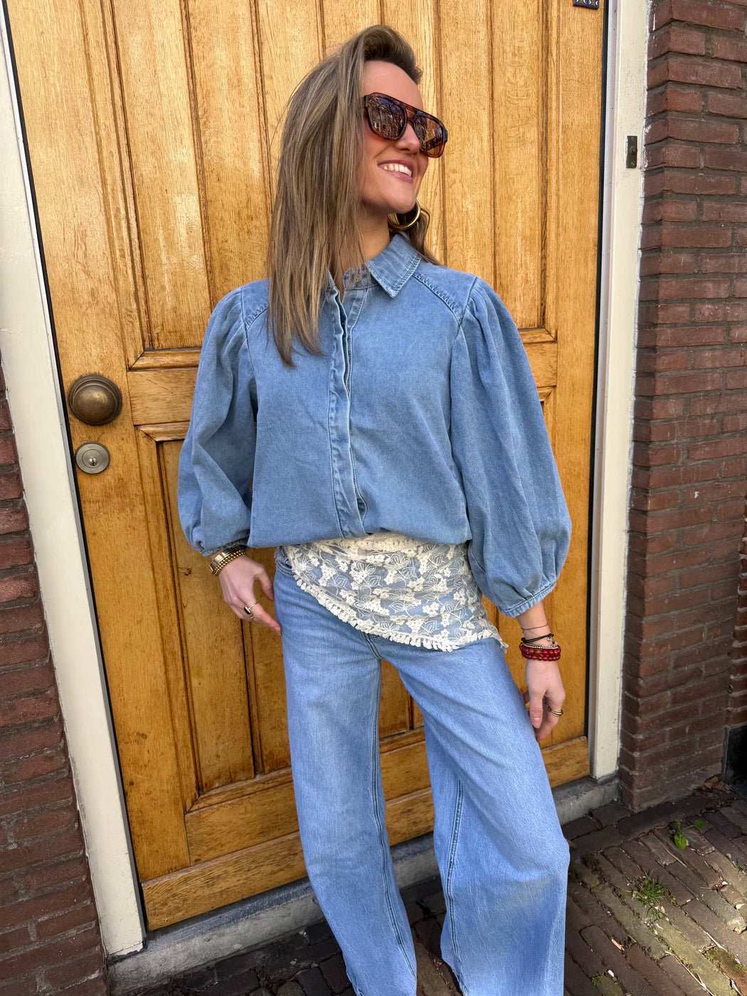 Ella denim blouse pofmouw lichtblauw - Project 35