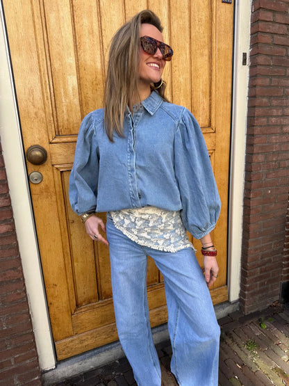 Ella denim blouse pofmouw lichtblauw - Project 35