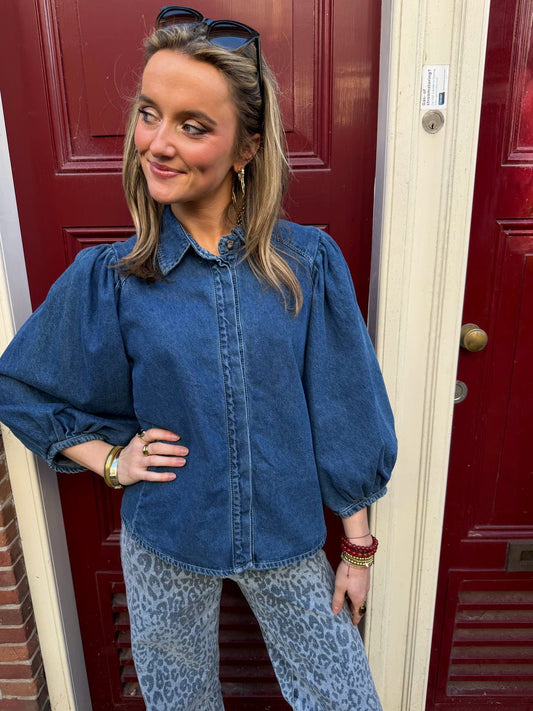 Ella denim blouse pofmouw navy - Project 35