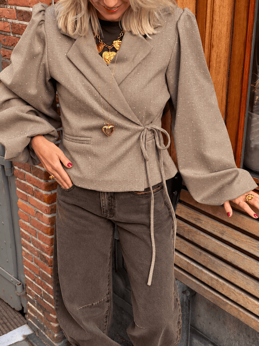 Esmay wrap blazer pofmouw & steentjes beige - Project 35