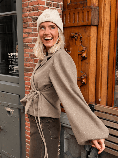 Esmay wrap blazer pofmouw & steentjes beige - Project 35