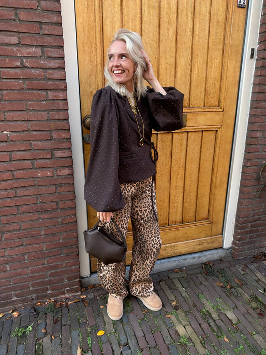 Esmay wrap blazer pofmouw & steentjes donkerbruin - Project 35