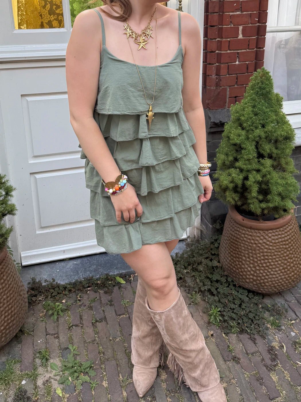 Eve ruffle jurkje groen - Project 35