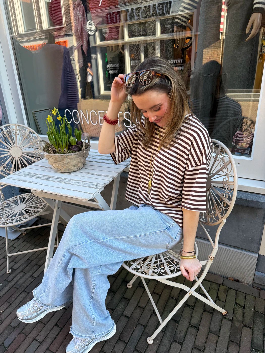 Evia short sleeve striped brown/white - Project 35