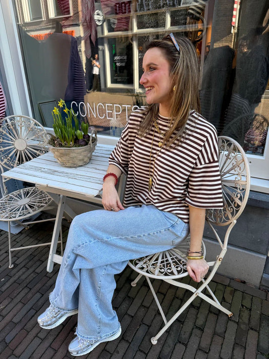 Evia short sleeve striped brown/white - Project 35