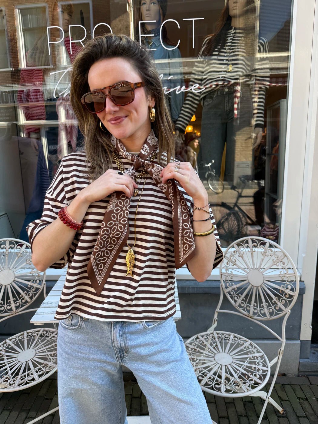 Evia short sleeve striped brown/white - Project 35