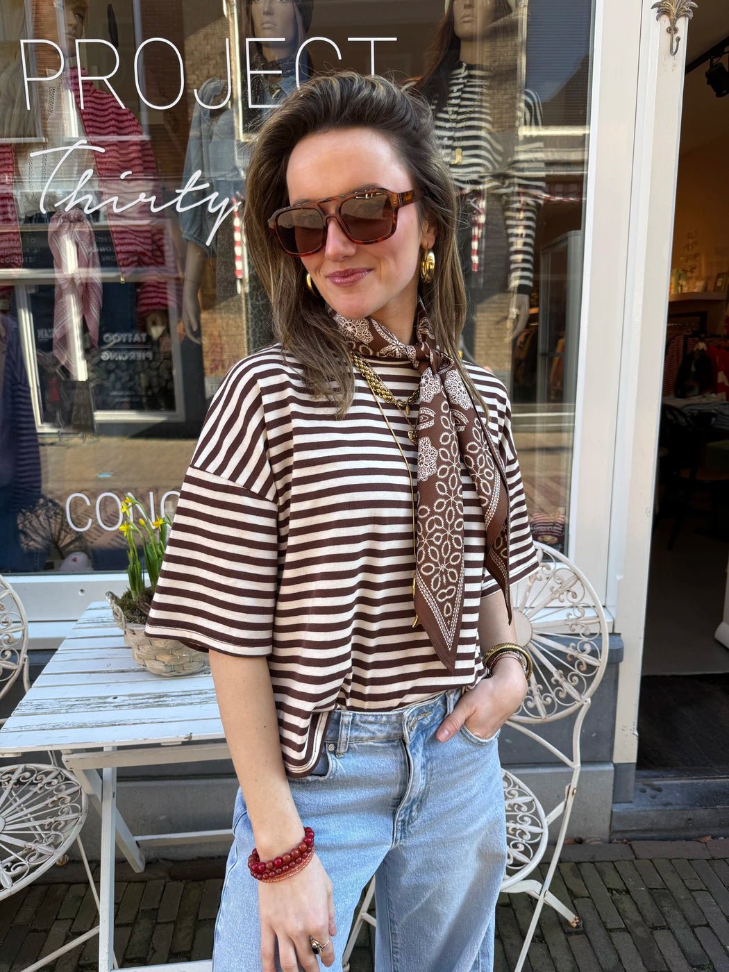 Evia short sleeve striped brown/white - Project 35