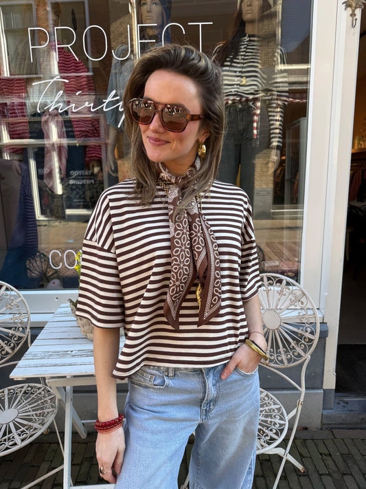 Evia short sleeve striped brown/white - Project 35