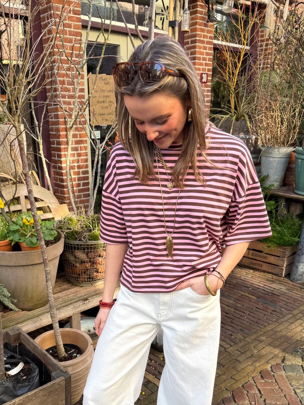 Evia short sleeve striped pink/brown - Project 35