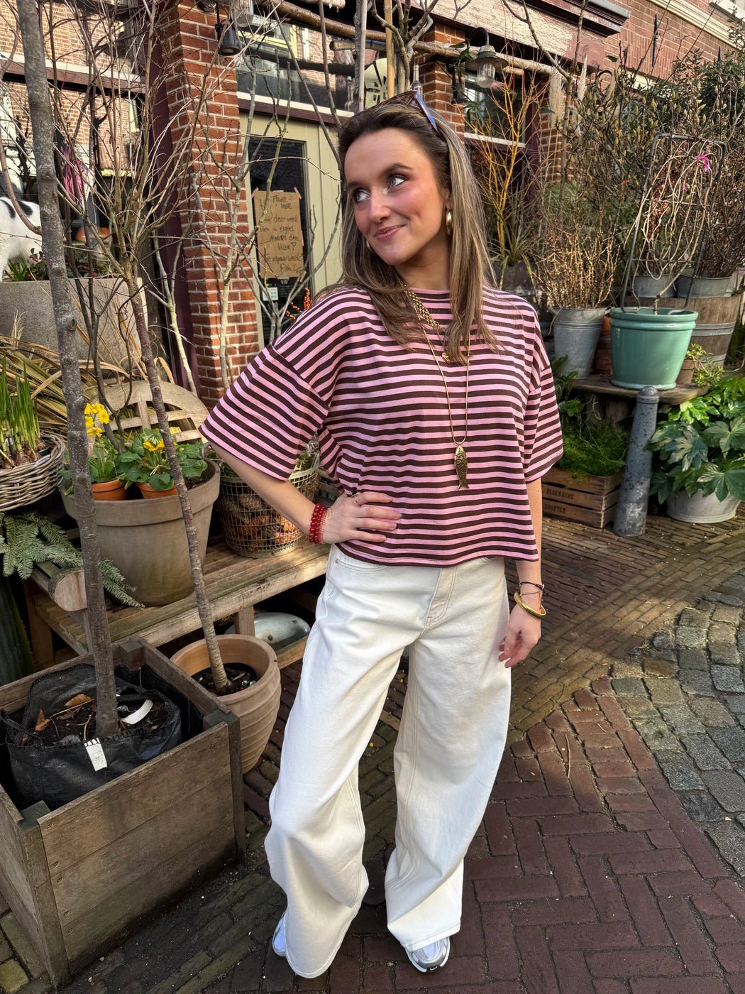 Evia short sleeve striped pink/brown - Project 35