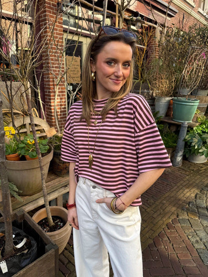 Evia short sleeve striped pink/brown - Project 35