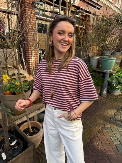 Evia short sleeve striped pink/brown - Project 35