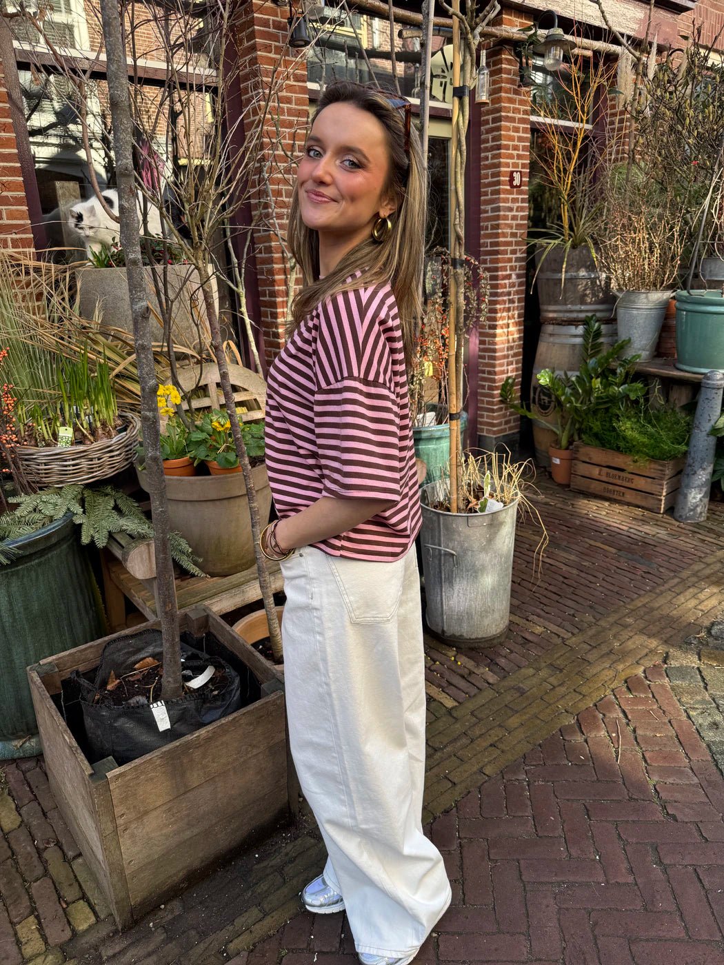 Evia short sleeve striped pink/brown - Project 35