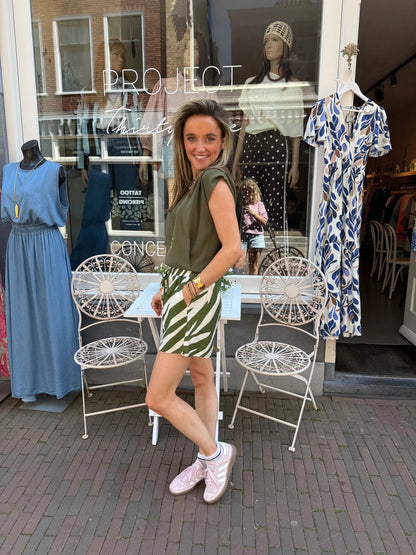 Fien luchtige shorts elastiek groen/ecru print - Project 35