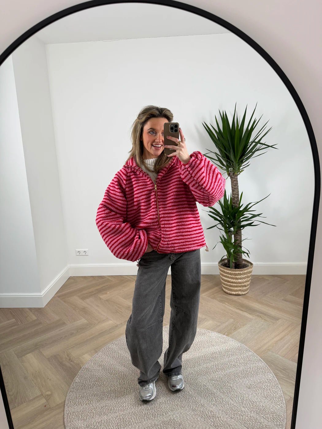 Fleur teddy bomber rood/roze gestreept - Project 35