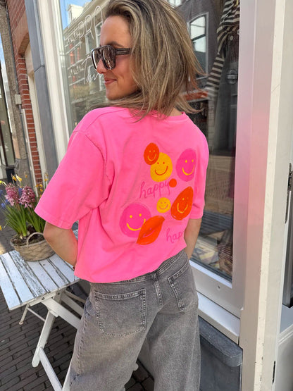 Frankie smiley t-shirt hot pink - Project 35