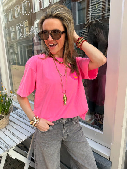 Frankie smiley t-shirt hot pink - Project 35