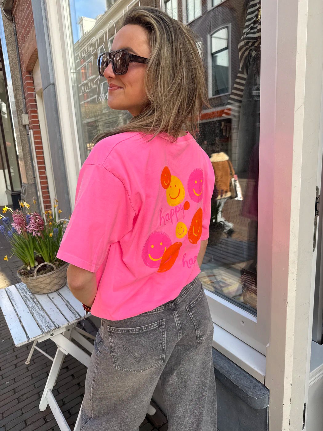 Frankie smiley t-shirt hot pink - Project 35