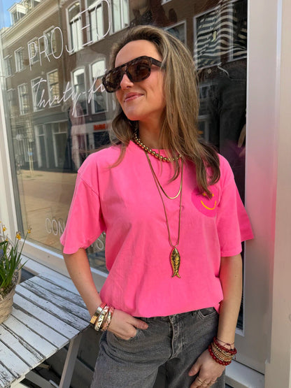 Frankie smiley t-shirt hot pink - Project 35