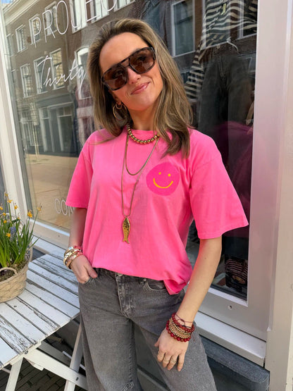 Frankie smiley t-shirt hot pink - Project 35