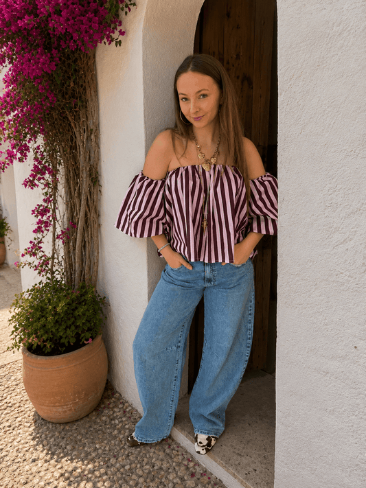 Gabi strapless gestreepte top roze/bordeaux - Project 35