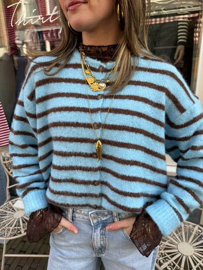 Gigi cardigan blue/brown striped - Project 35